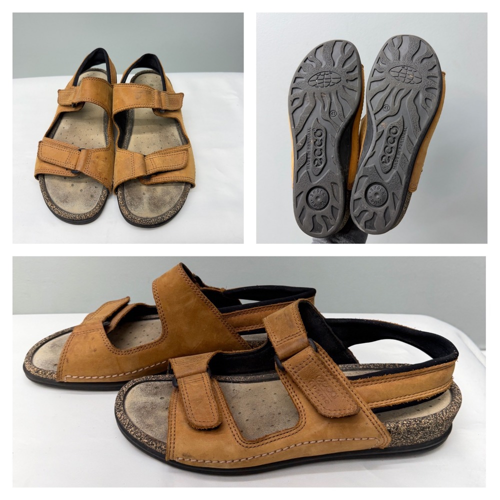 ECCO Cosmo Tan Nubuck Leather Triple Strap Walking Sandals Womens 41 10.5 825923
